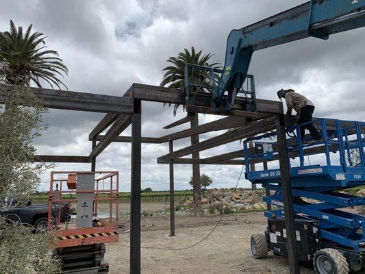 Structural welding on a trellis.