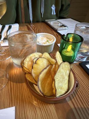 Home. Made potato chips with an awesome dip.