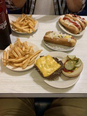 Hamburger Fries Coney and Cherry Coke