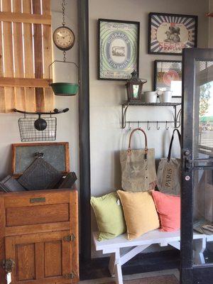 Antiques, totes and pillows