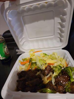 Beef and broccoli   It should be called Teriyaki Beef with steamed broccoli