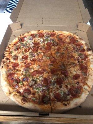 Large Sausage, Pepperoni, Onion and Green Peppers!