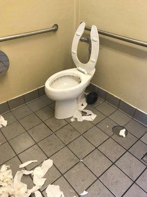 Looks like Employees never clean the restroom there isn't any toilet paper