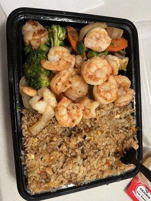 Shrimp plate, fried rice and Veggies