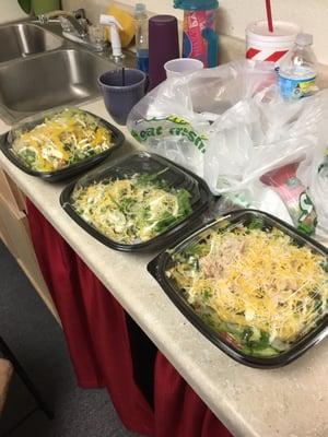 Picture of salads made by the Subway on Rock Prairie and Longmire.  Properly portioned