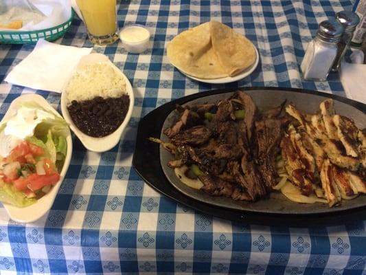 Chicken and steak fajitas