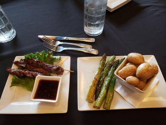 Jumbo asparagus, Yukon gold potatoes, teriyaki steak