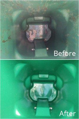 Before and After Photos of Curbside Trash & Recycling Bin Cleaning