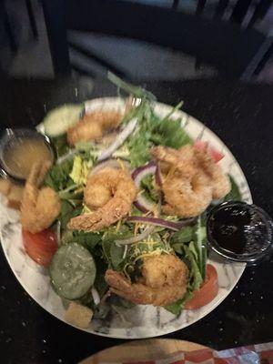 Fried shrimp w house salads delicious n high pile