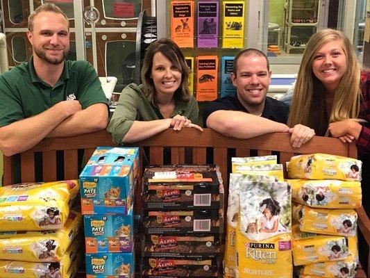 Donating pet food to the AVHS as a result of our customer referral program.