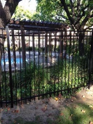 The pool and fence installed by Paul's custom iron handrails