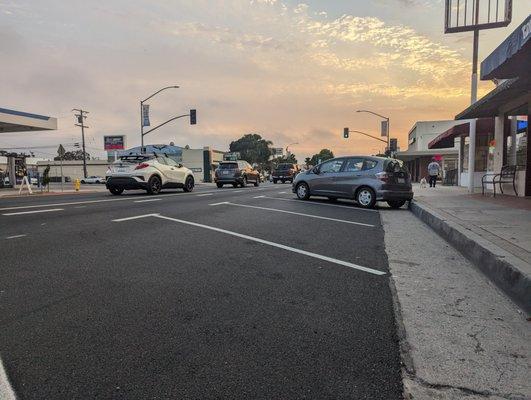 Note the new parking along Hollister. All the better to visit the Market. And much more safe for cyclists.