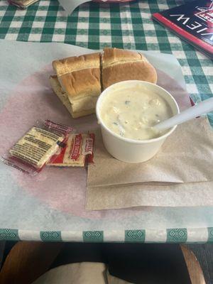 Sandwich combo with Chicken Salad sandwich and Loaded Baked Potato Soup.