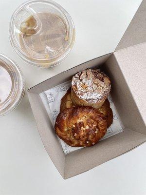 cardamom bun, lingonberry almond cake, and sourdough brown butter pecan cookie