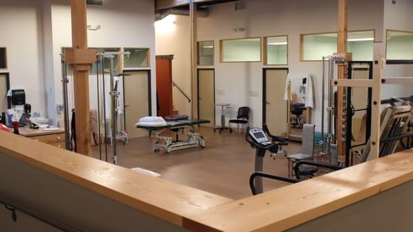 Gym floor and treatment rooms.