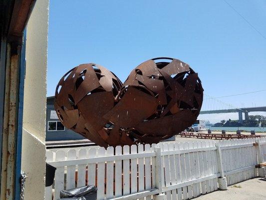 Iron heart sculpture.