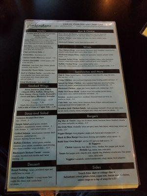 The food menu. Also has an extensive beer, wine menu and some great specialty drinks.