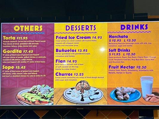 Desserts and Drinks Menu