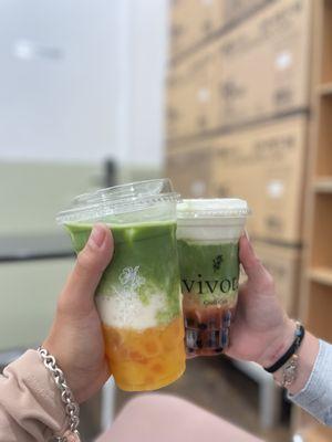 mango matcha and strawberry matcha coconut foam