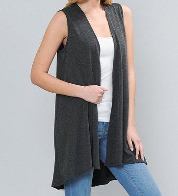 Solid Open Vest w/ pockets, charcoal