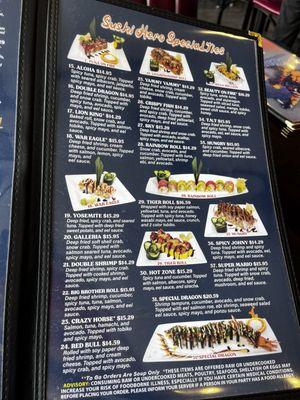 Sushi menu