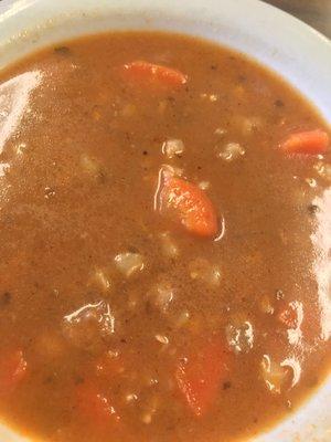 I'm not a huge carrot fan, but the beef barley soup had them, and it was pretty good.  Make the soup your main meal.