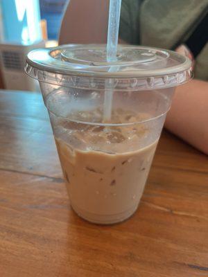 Iced latte (whole milk), with caramel.