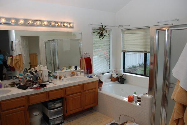 Glass tile inlay bathroom before