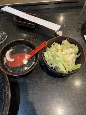 Miso soup and Ginger salad