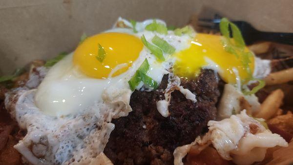 Menu Hack - Burger Joint Fries (Loaded) with added burger patty and 2 sunny-side up eggs.  Game changer!!?