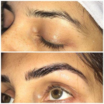 This client I did as natural as possible .I fill in empty spot in her eyebrows arch . She was happy. And I am happy too.