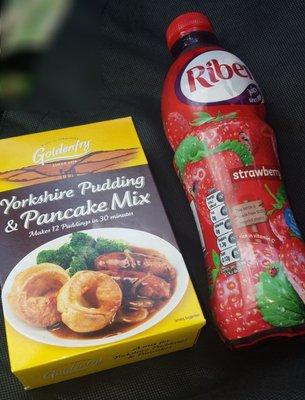 Yorkshire pudding mix and strawberry Ribena drink