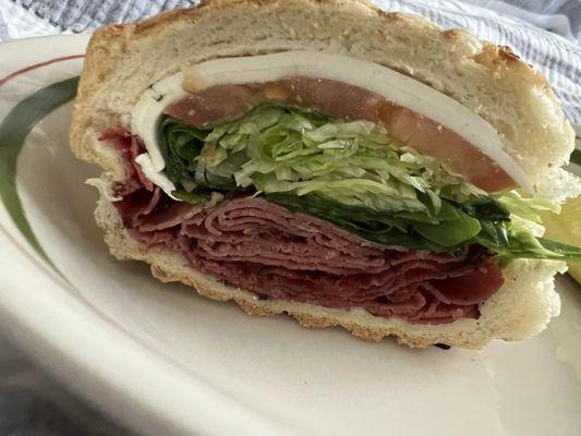 Ordered Pastrami and Fresh Mozzarella sandwich from Uber Eats at Quick Stop Deli- delicious!