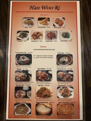 Main dishes menu