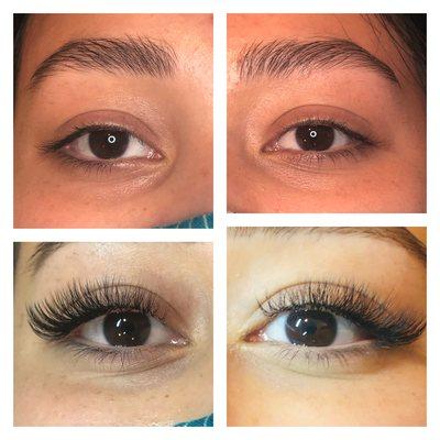 Volume lashes before and after.