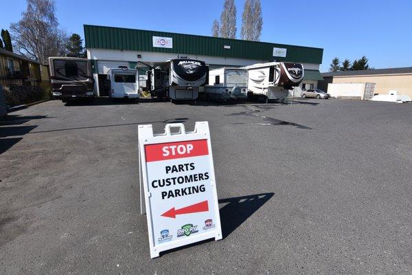 Parking for parts is located just to the left of our building.