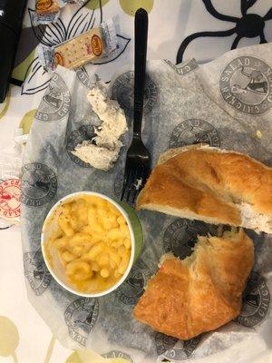 Classic carol chicken salad on a croissant with Mac and cheese and wheat crackers