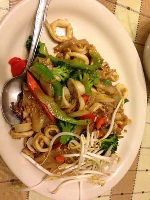 Pad Kee Mow with squid