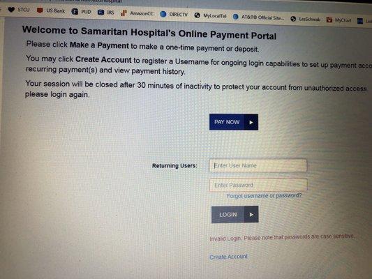 Issues with pay online at Samaritan Hospital, note it's a Jack Henry & Ass system?