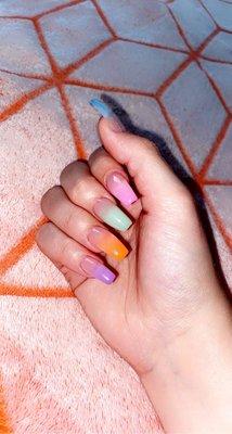 rainbow ombré coffin nails