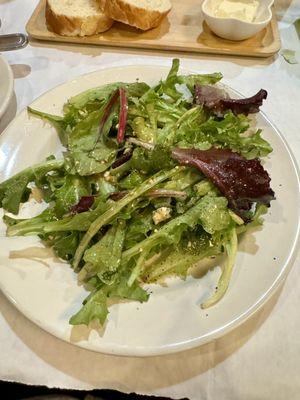 Mixed greens with blue cheese vinaigrette. Light, simple and delicious.