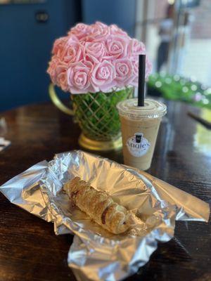 Cream cheese + guava pastry, iced vanilla latte