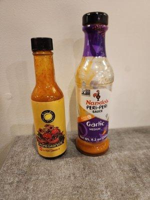 Pomegranate hot sauce and garlic hot sauce