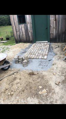 Installing an entryway to a customer's horse barn in Duxbury, August 2020