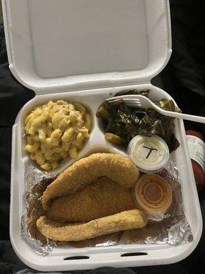 Tilapia mac & cheese and greens