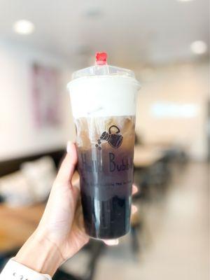 Vintage Taiwanese Black Tea with Boba and Milk foam