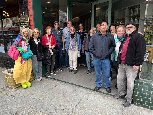 Blandina with a gang of local, tour guides at Biordi Imports in North Beach.