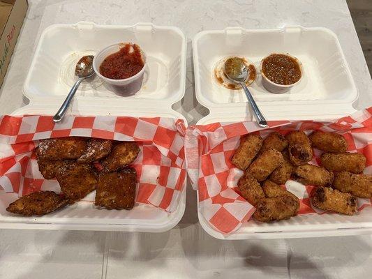 Fried raviolis and bacon Gouda bites