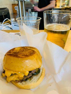 Cheeseburger and a beer