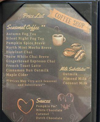 Coffee menu using Mazevo coffee